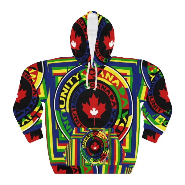 Unisex Pullover Hoodie (AOP) - Unity4Canada - Multi Coloured - Geometric BG - Image 2