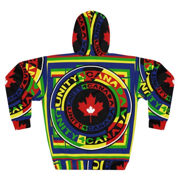 Unisex Pullover Hoodie (AOP) - Unity4Canada - Multi Coloured - Geometric BG - Image 3