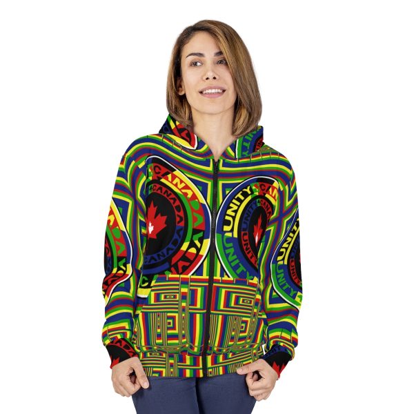 Unisex Zip Hoodie (AOP) - Unity4Canada - Multi Coloured - Geometric BG
