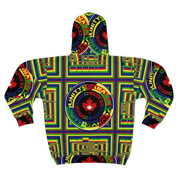 Unisex Zip Hoodie (AOP) - Unity4Canada - Multi Coloured - Geometric BG - Image 3