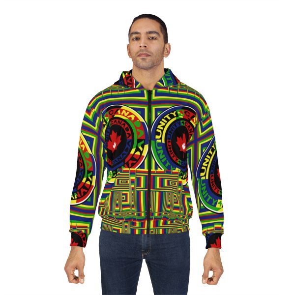 Unisex Zip Hoodie (AOP) - Unity4Canada - Multi Coloured - Geometric BG - Image 5