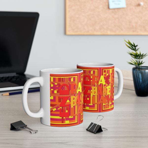 Ceramic Mug 11oz - END RACE BASED LAW - Sunset Colours - Geometric BG - Image 5