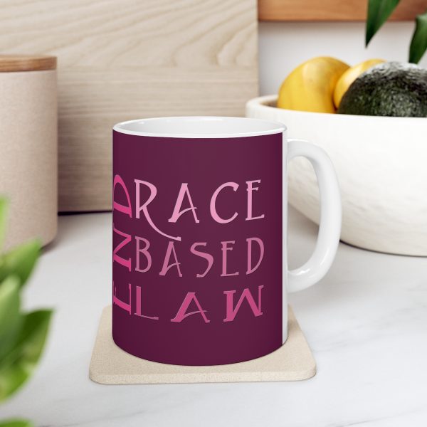 Ceramic Mug 11oz- END RACE BASED LAW - Pinks - Purple BG - Image 7