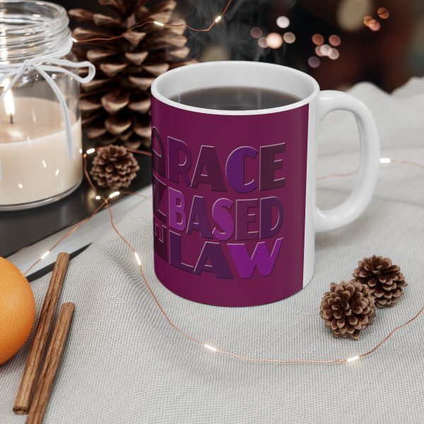 Ceramic Mug 11oz - END RACE BASED LAW - Purples - Purple BG - Image 4