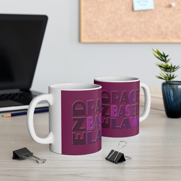 Ceramic Mug 11oz - END RACE BASED LAW - Purples - Purple BG - Image 5