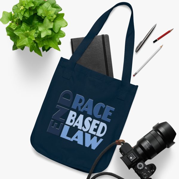 Organic Canvas Tote Bag - END RACE BASED LAW - Blues - Image 4