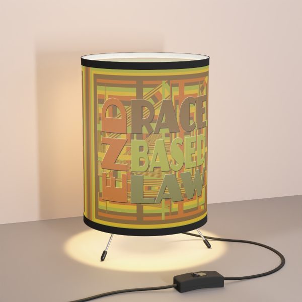 Tripod Lamp with High-Res Printed Shade, USCA plug - END RACE BASED LAW - Earth Tones - Geometric BG - Image 6