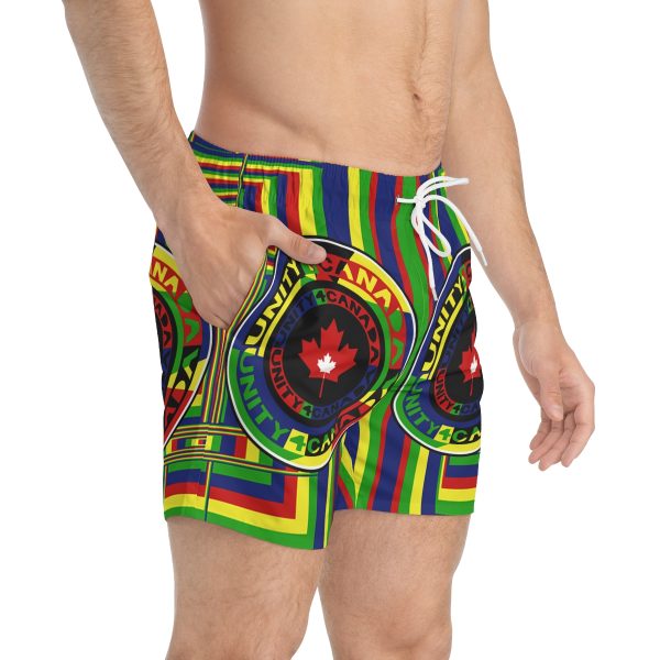 Swim Trunks (AOP) - Unity4Canada - Multi Coloured - Geometric BG - Image 4