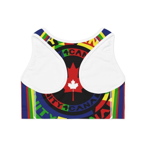 Sports Bra (AOP) - Unity4Canada - Multi Coloured - Geometric BG - Image 2
