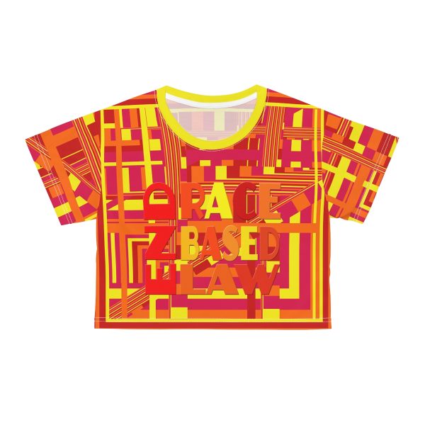 Crop Tee (AOP) - END RACE BASED LAW - Sunset Colours Geometric BG - Image 6