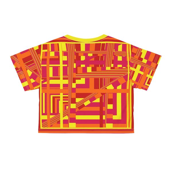 Crop Tee (AOP) - END RACE BASED LAW - Sunset Colours Geometric BG - Image 7