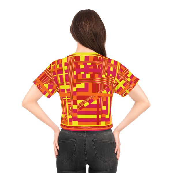 Crop Tee (AOP) - END RACE BASED LAW - Sunset Colours Geometric BG - Image 8