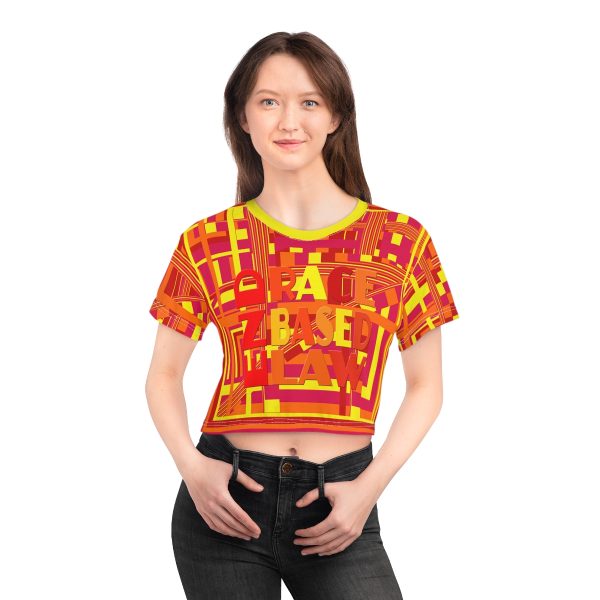 Crop Tee (AOP) - END RACE BASED LAW - Sunset Colours Geometric BG - Image 9