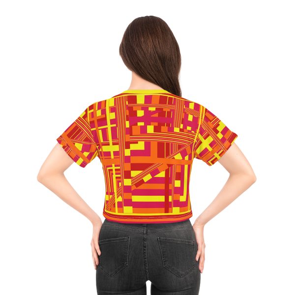 Crop Tee (AOP) - END RACE BASED LAW - Sunset Colours Geometric BG - Image 12