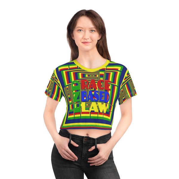 Crop Tee (AOP) - END RACE BASED LAW - Crayon Colours - Geometric BG - Image 9