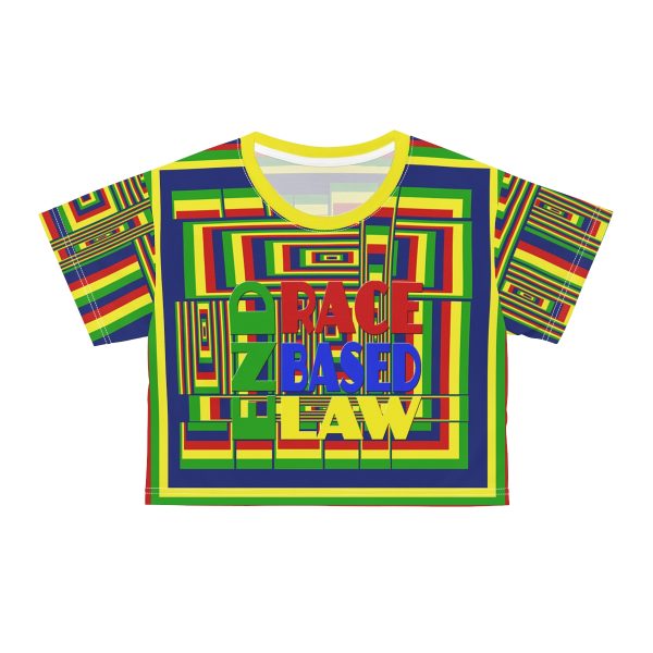 Crop Tee (AOP) - END RACE BASED LAW - Crayon Colours - Geometric BG - Image 10