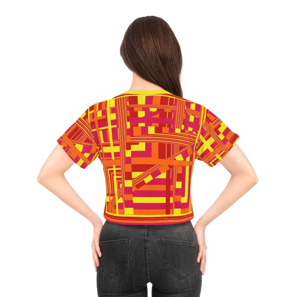 Crop Tee (AOP) - END RACE BASED LAW - Sunset Colours Geometric BG - Image 16