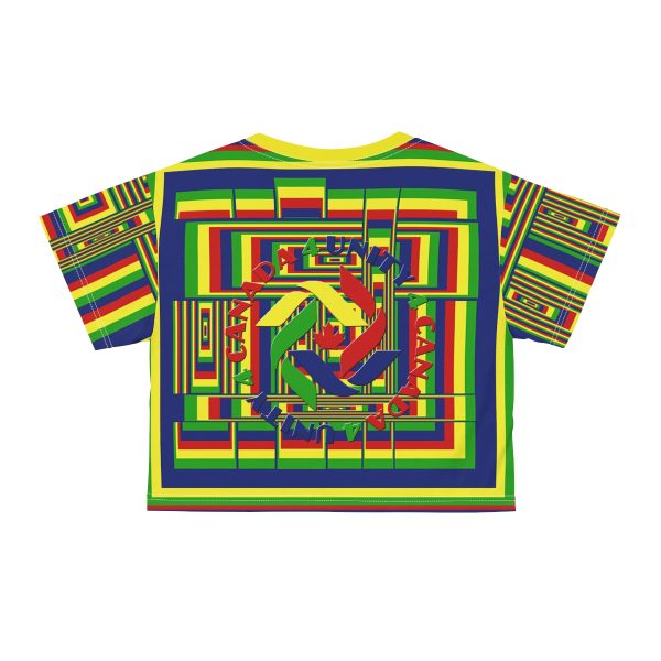 Crop Tee (AOP) - END RACE BASED LAW - Crayon Colours - Geometric BG - Image 15