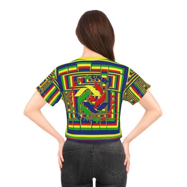 Crop Tee (AOP) - END RACE BASED LAW - Crayon Colours - Geometric BG - Image 4