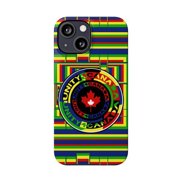 Slim Phone Cases - Unity4Canada - Multi Coloured - Geometric BG - Image 52