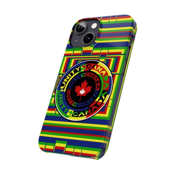 Slim Phone Cases - Unity4Canada - Multi Coloured - Geometric BG - Image 53