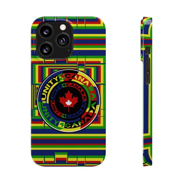 Slim Phone Cases - Unity4Canada - Multi Coloured - Geometric BG - Image 56