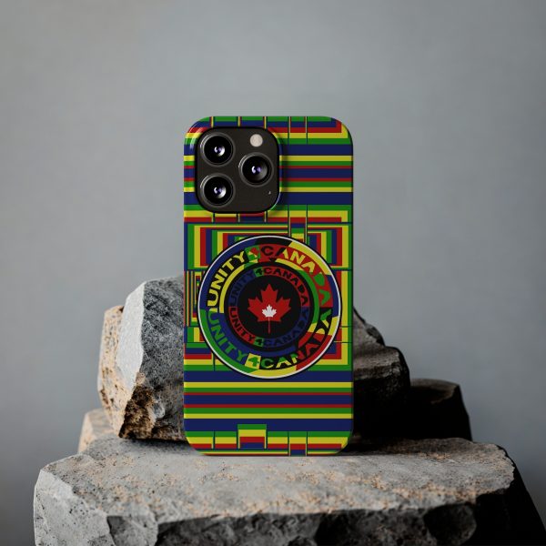 Slim Phone Cases - Unity4Canada - Multi Coloured - Geometric BG - Image 60