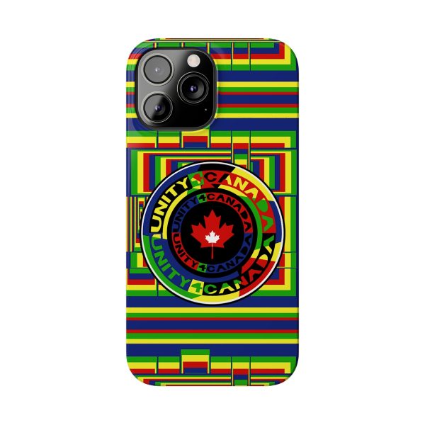 Slim Phone Cases - Unity4Canada - Multi Coloured - Geometric BG - Image 62