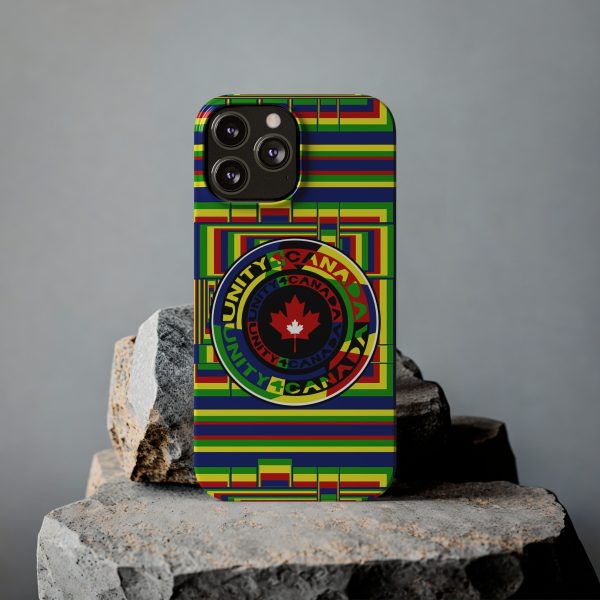 Slim Phone Cases - Unity4Canada - Multi Coloured - Geometric BG - Image 65