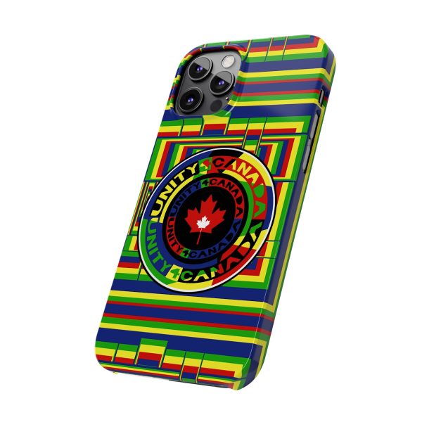 Slim Phone Cases - Unity4Canada - Multi Coloured - Geometric BG - Image 8