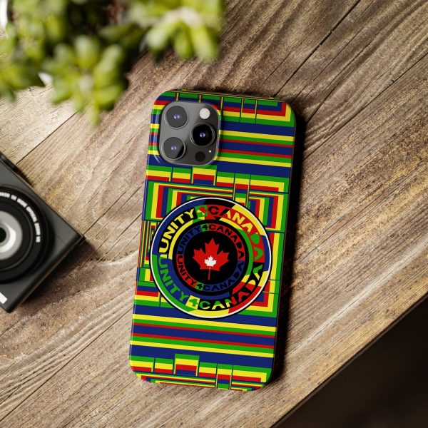 Slim Phone Cases - Unity4Canada - Multi Coloured - Geometric BG - Image 14