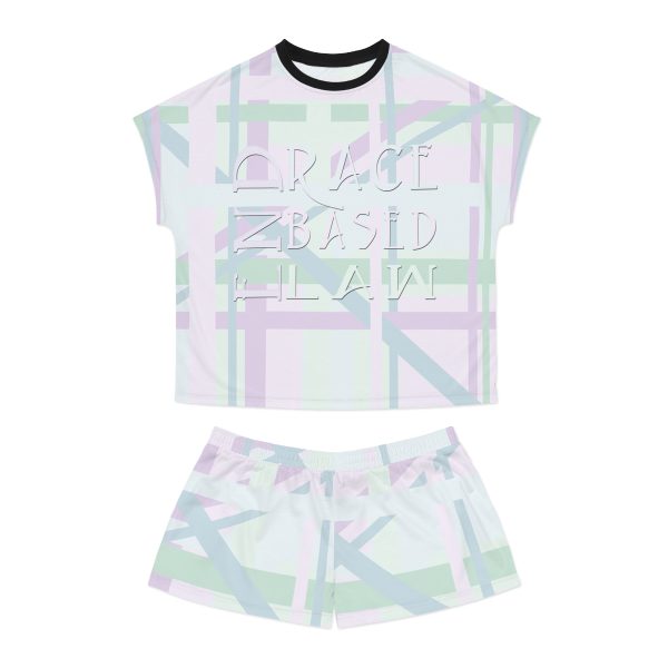 Women's Short Pajama Set (AOP) - END RACE BASED LAW - Tinted Whites - Geometric BG - Image 8