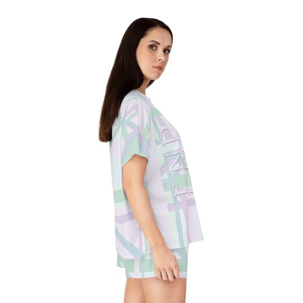 Women's Short Pajama Set (AOP) - END RACE BASED LAW - Tinted Whites - Geometric BG - Image 5