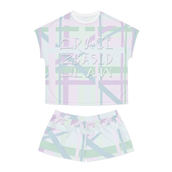 Women's Short Pajama Set (AOP) - END RACE BASED LAW - Tinted Whites - Geometric BG - Image 2