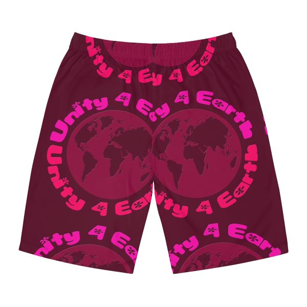 Men's Board Shorts (AOP)  - Unity4Earth Oval - Pinks - Wine BG - Image 11