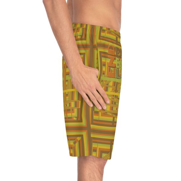 Men's Board Shorts (AOP) - END RACE BASED LAW - Earth Tones - Geometric BG - Image 30