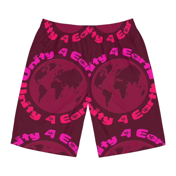 Men's Board Shorts (AOP)  - Unity4Earth Oval - Pinks - Wine BG - Image 34