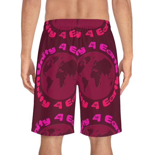 Men's Board Shorts (AOP)  - Unity4Earth Oval - Pinks - Wine BG - Image 36