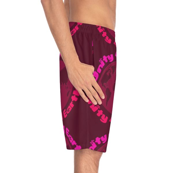 Men's Board Shorts (AOP)  - Unity4Earth Oval - Pinks - Wine BG - Image 38