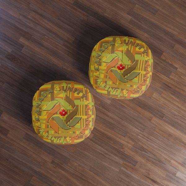 Tufted Floor Pillow, Round - Unity4Canada -  Earth Tones - Geometric BG