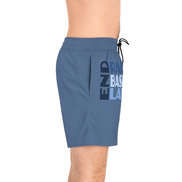 Men's Mid-Length Swim Shorts (AOP) - END RACE BASED LAW - Blues - Blue BG - Image 11