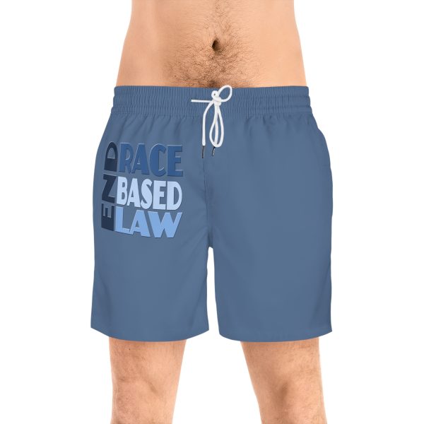 Men's Mid-Length Swim Shorts (AOP) - END RACE BASED LAW - Blues - Blue BG - Image 3