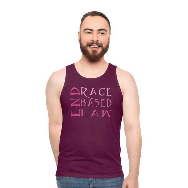 Unisex Tank Top (AOP) - END RACE BASED LAW - Pinks Caldera - Purple BG - Image 4