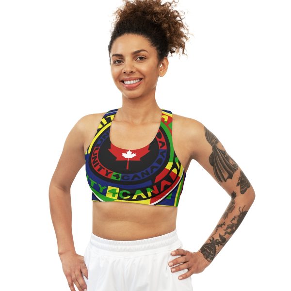 Seamless Sports Bra (AOP) - Unity4Canada - Multi Coloured - Geometric BG