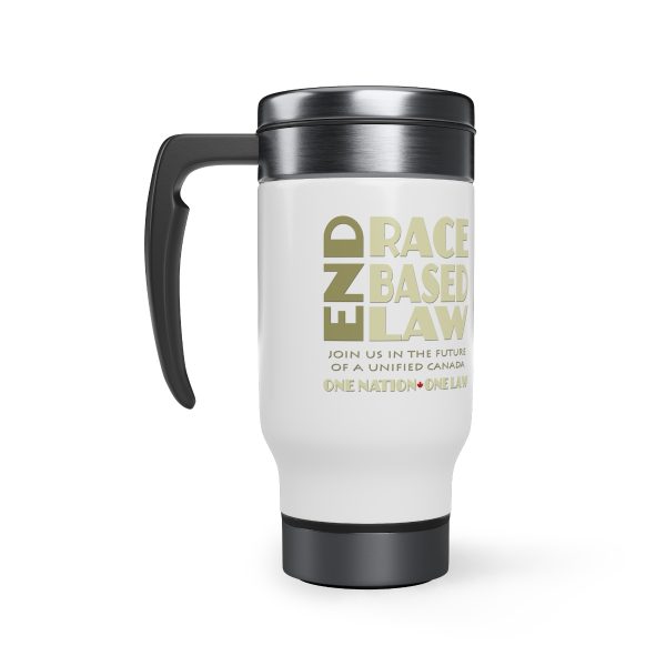 Stainless Steel Travel Mug with Handle, 14oz - END RACE BASED LAW Canada - Beige - Image 3