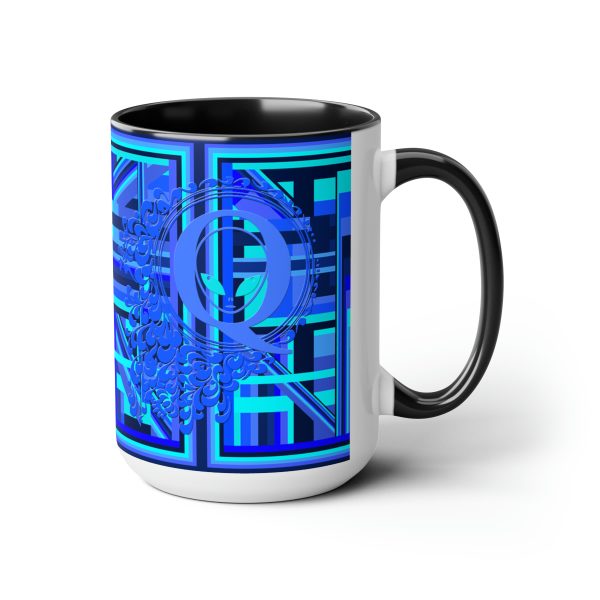 Two-Tone Coffee Mugs, 15oz - Q Splash Geometric Multi Blue BG - Image 8
