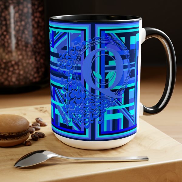 Two-Tone Coffee Mugs, 15oz - Q Splash Geometric Multi Blue BG - Image 9