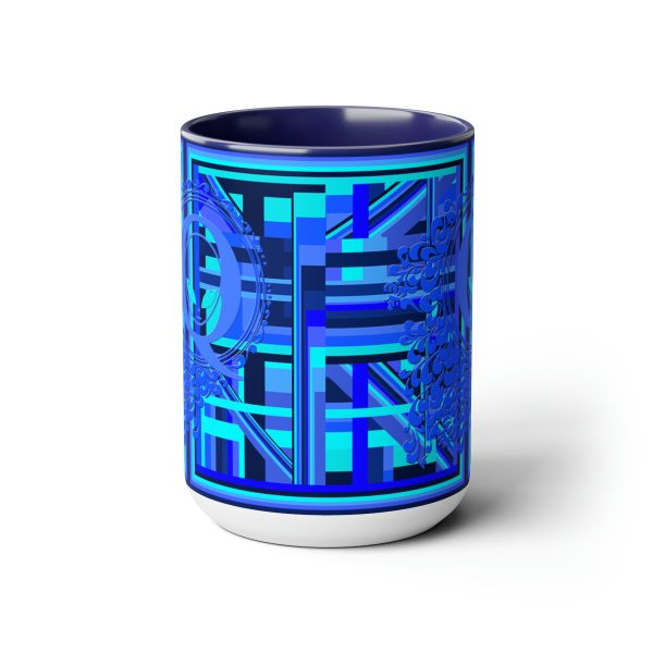 Two-Tone Coffee Mugs, 15oz - Q Splash Geometric Multi Blue BG - Image 17