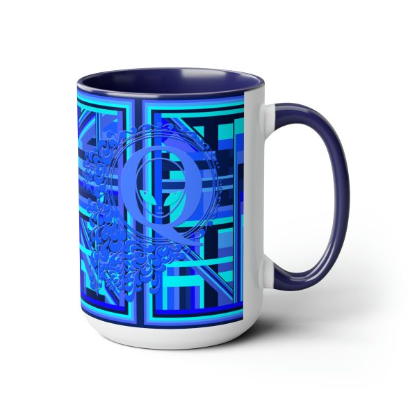 Two-Tone Coffee Mugs, 15oz - Q Splash Geometric Multi Blue BG - Image 18