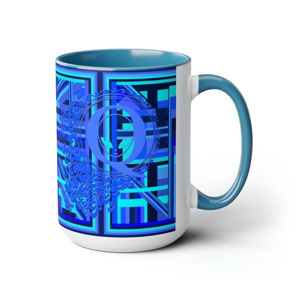 Two-Tone Coffee Mugs, 15oz - Q Splash Geometric Multi Blue BG - Image 13